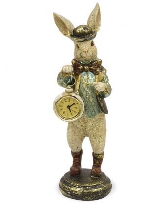一只兔子的小雕象与手表的