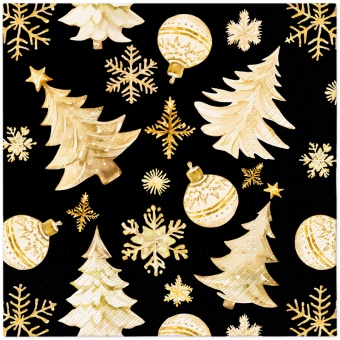 Pl Serwetki Golden Christmas Tress Black