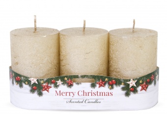Pl金色蜡烛质朴圣诞3件装圆筒