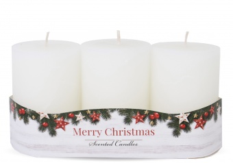 Pl白色蜡烛质朴圣诞节3件装圆筒
