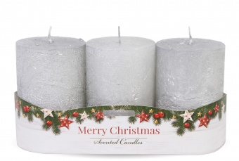 Pl银色蜡烛质朴圣诞3件装圆筒